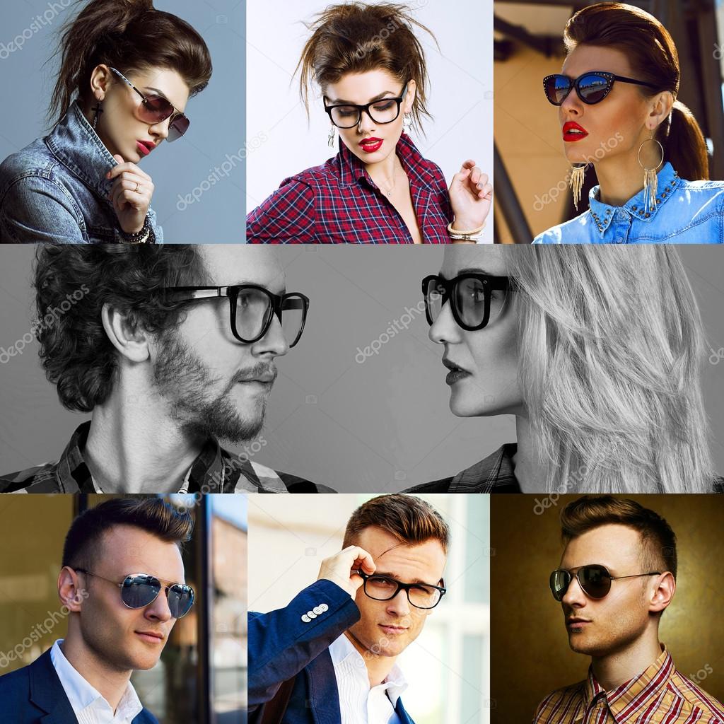 The concept fashion beauty female and male. Collage of young women ...