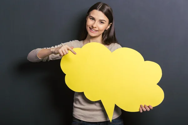 Beautiful student with speech bubble — Stock Photo, Image