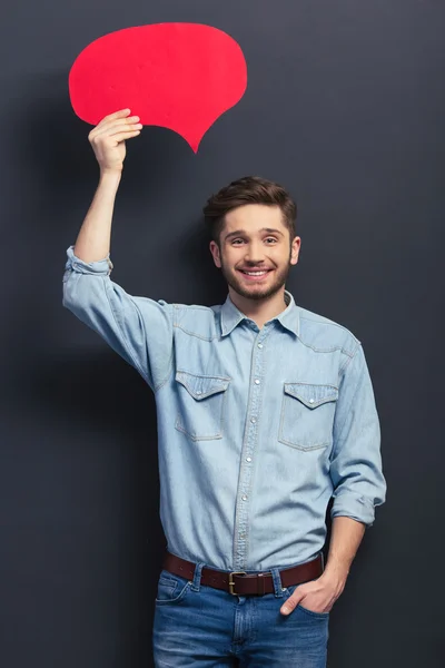 Estudante bonito com bolha de fala — Fotografia de Stock