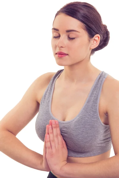 Ragazza attraente che fa yoga — Foto Stock