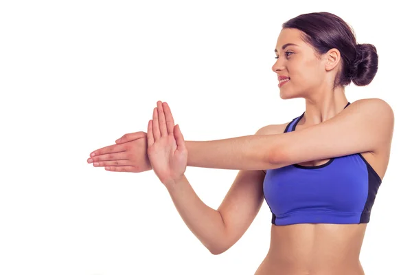 Chica atractiva haciendo yoga — Foto de Stock