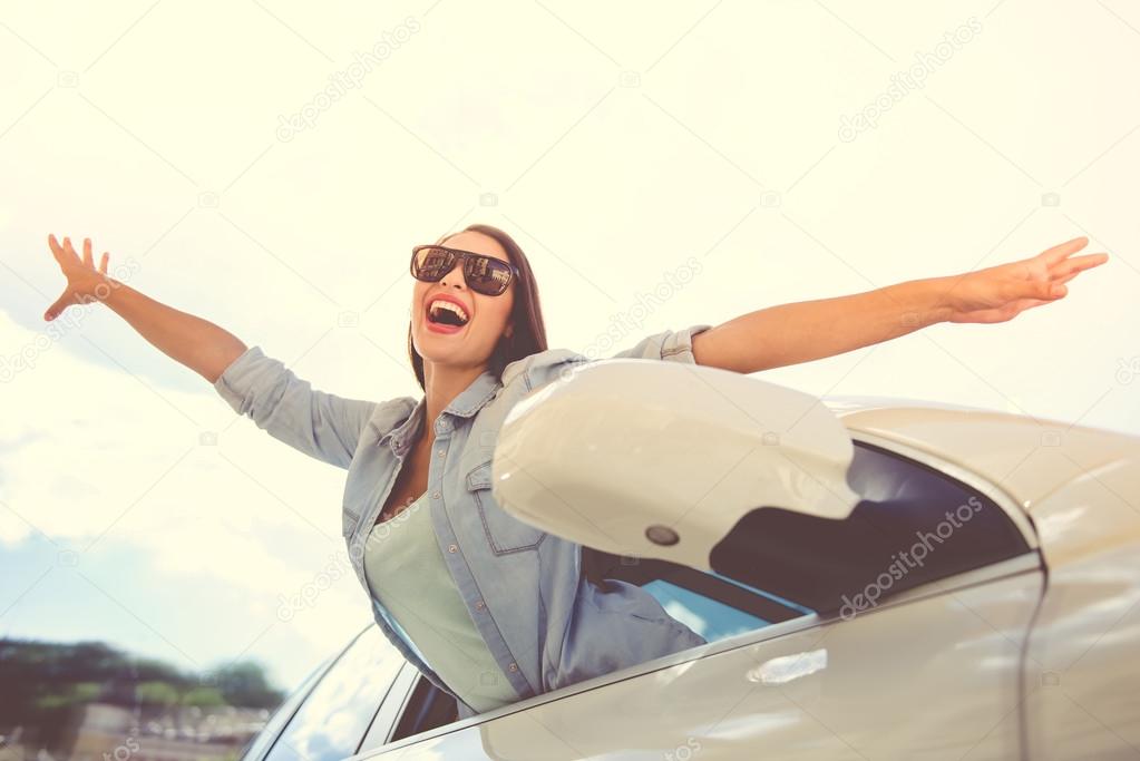 Girl driving the car