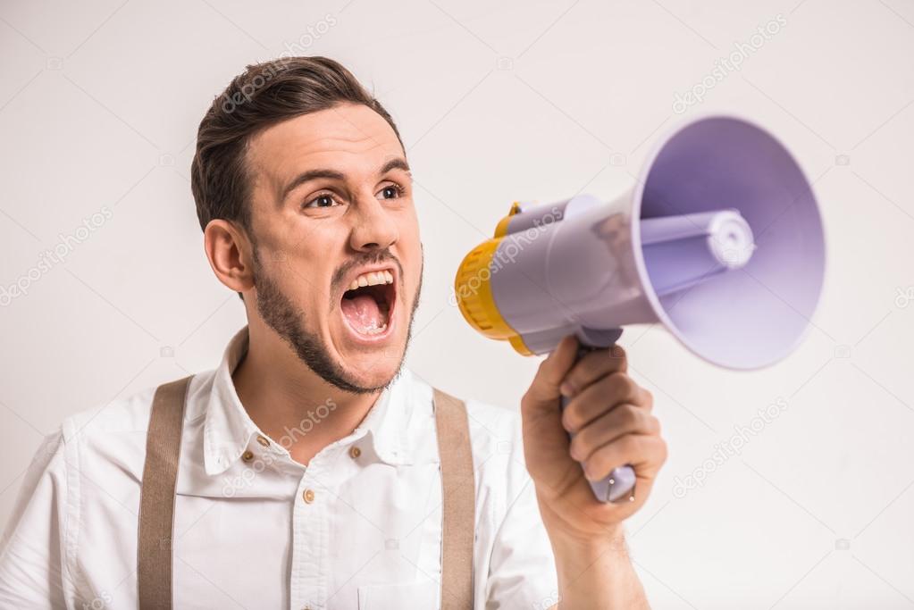 Man with megaphone