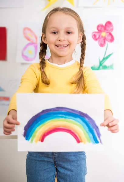 Dziewczyna z obraz Rainbow — Zdjęcie stockowe