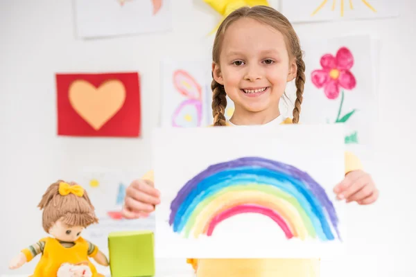 Dziewczyna z obraz Rainbow — Zdjęcie stockowe