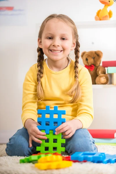 Girl with lego — Stock Photo, Image