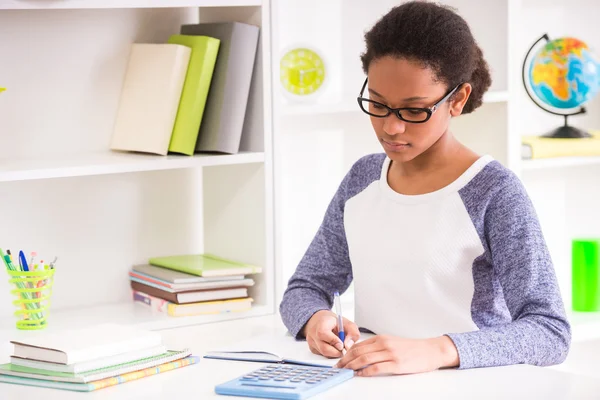 Schoolgirl at home — Stock Photo, Image