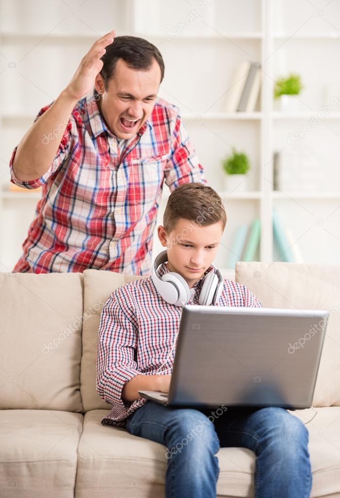 Father and son at home