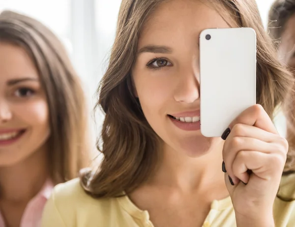 Students with gadgets — Stok fotoğraf