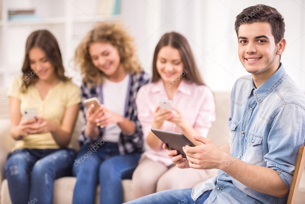 Students with gadgets