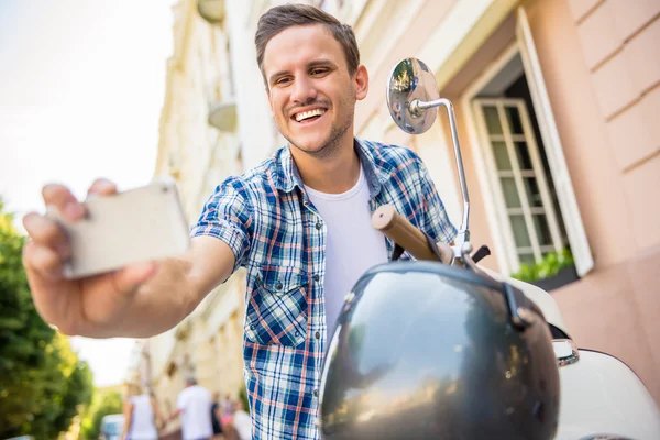 Riding on scooter — Stock Photo, Image