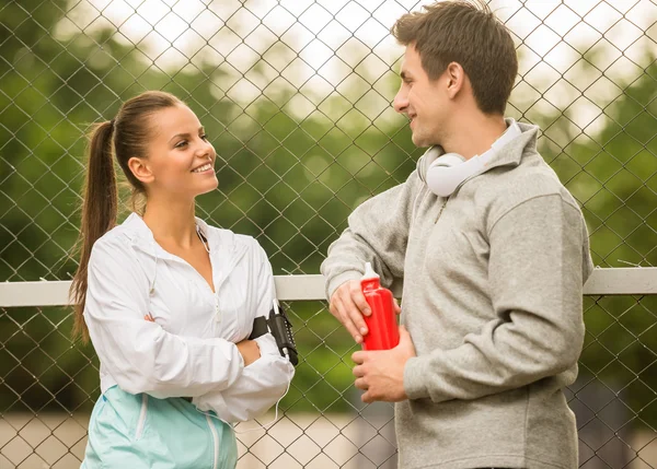 Young People Sports Wear Relaxing Talking Morning Scamper — Stock Photo, Image