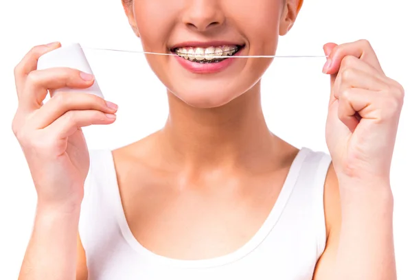 Woman with braces — Stock Photo, Image