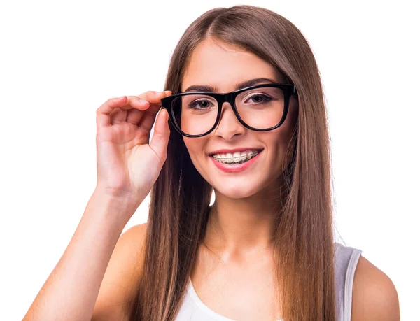 Woman with braces Royalty Free Stock Images