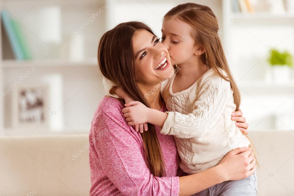 Smiling mother and child