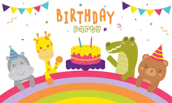 Tebrik Kartı Için Pasta Süslemeli Mutlu Yıllar Hayvan Doğum Günü — Stok Vektör