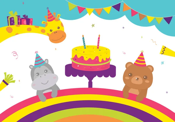Εικονογράφηση Διάνυσμα Του Happy Birthday Κέικ Ζώων Κερί Και Διακόσμηση — Διανυσματικό Αρχείο
