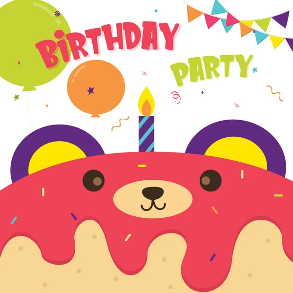 Feliz Cumpleaños Pastel Animales Con Velas Decoración Globos Para Tarjetas — Vector de stock
