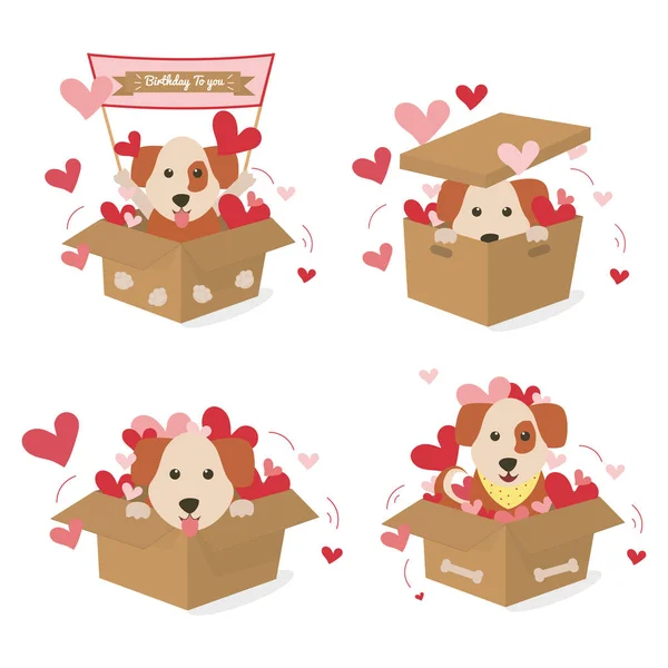 Personaje Perro Lindo Sentado Caja Regalo Con Estilo Vector Plano — Archivo Imágenes Vectoriales