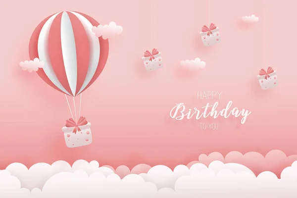Entrega Cartão Aniversário Decorado Com Balão Quente Bela Caixa Presente — Vetor de Stock