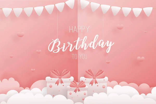 Decorated Birthday Card Beautiful Three Gift Box Could Paper Style — Vector de stock