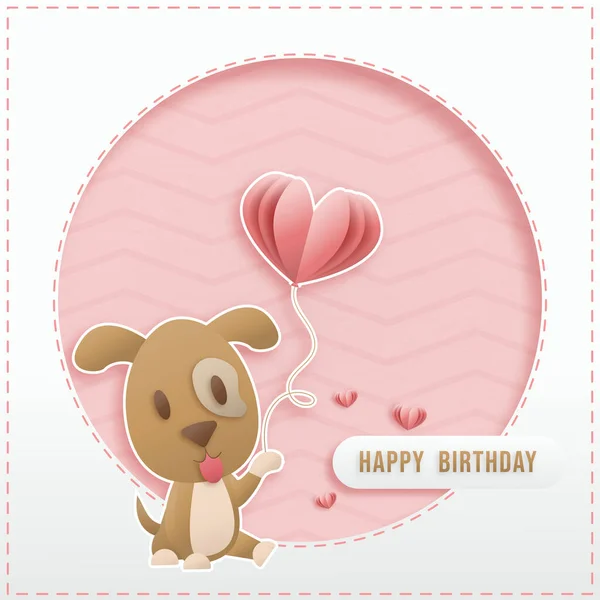 Tarjeta Felicitación Dibujos Animados Lindo Diseño Personaje Perro Celebración Globo — Vector de stock