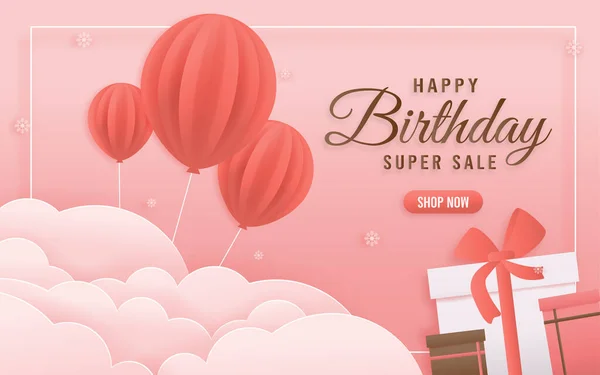 Online Shop Banners Discount Pink Color Birthday Theme Celebration Voucher — Vetor de Stock