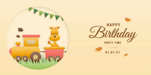 Милый Жираф Кролик Лиса Открытке День Рождения Поезда Животные Джунглей — стоковый вектор