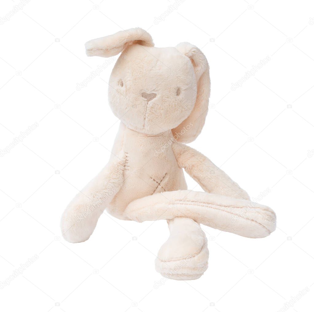 beige toy bunny isolate on the white background