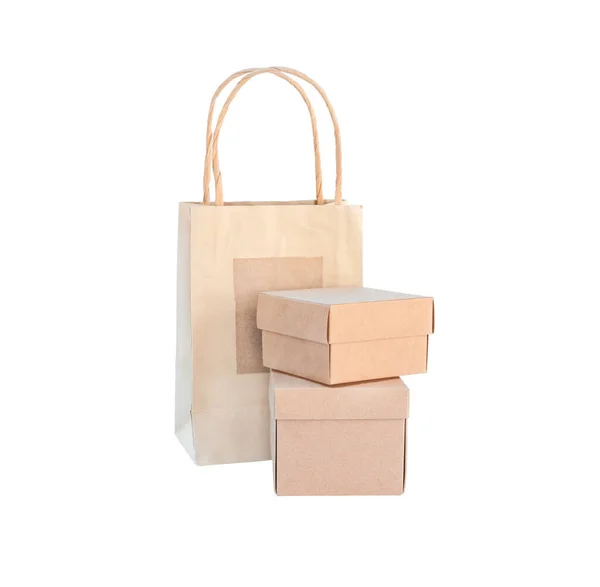 Öko Set Aus Kartons Und Verpackungen Zwei Boxen Und Tasche — Stockfoto