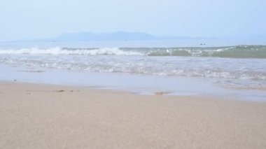 Dişi ayaklar sahildeki deniz dalgalarına girer.