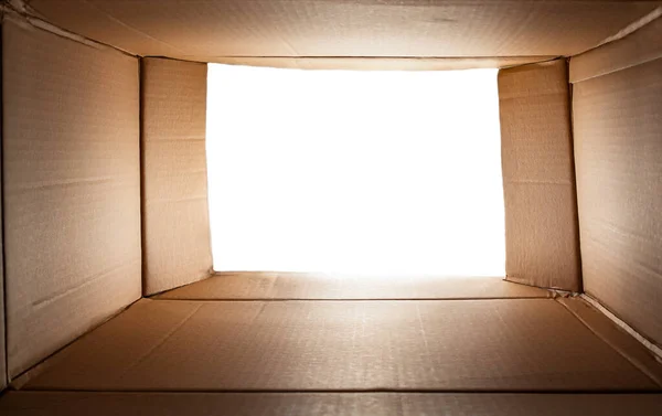 Caja Cartón Abierta Vista Interior Aislada Sobre Fondo Blanco — Foto de Stock