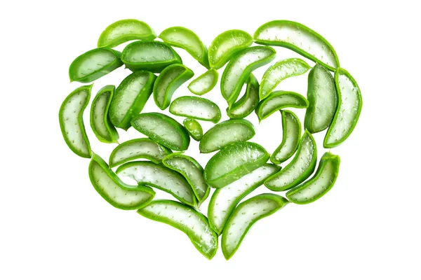 Green Fresh Aloe Lined Form Heart Isolated White Background — Stock Photo, Image