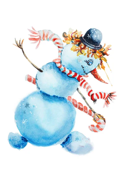 Ілюстрація Різдвяного Сніговика Ізольована Білому Тлі — стокове фото