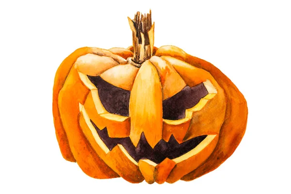 Ilustrasi Warna Air Meriah Halloween Labu Jack Terisolasi Latar Belakang — Stok Foto