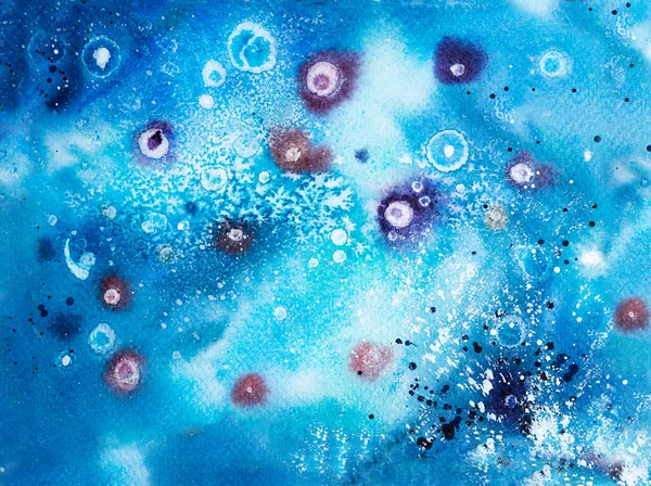 Abstract Blauwe Aquarel Achtergrond Met Witte Vlekken — Stockfoto