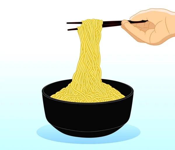 Delicioso Tazón Fresco Fideos Chinos Asiáticos Japoneses Ramen Palillos Mano — Archivo Imágenes Vectoriales