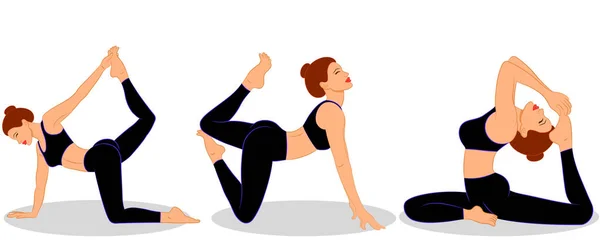 Ensemble Vectoriel Jeunes Femmes Sexy Faisant Des Postures Yoga Extensibles — Image vectorielle