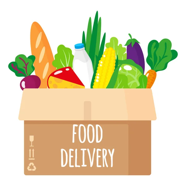 Beyaz Arka Planda Izole Edilmiş Sağlıklı Organik Gıda Içeren Karton — Stok Vektör