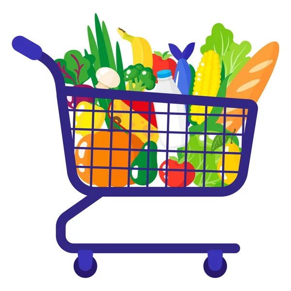 Beyaz Arka Planda Izole Edilmiş Sağlıklı Organik Gıdalarla Süpermarket Market — Stok Vektör