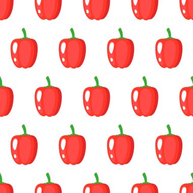 Ağ, baskı, ambalaj, kumaş dokusu ya da duvar kağıdı için beyaz arkaplanda izole edilmiş tam olgun kırmızı dolma biberli vektörsüz desen.