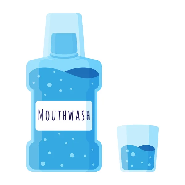 Vector Cartoon Illustration Mouthwash Glass Isolated White Background Dental Concept — Stock Vector