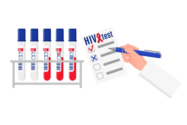 Vector Cartoon Illustratie Met Standaard Reageerbuizen Met Bloedonderzoek Hiv Blanco — Stockvector