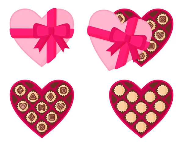 Caja Rosa Forma Corazón Chocolates Para Día San Valentín Diseño — Vector de stock