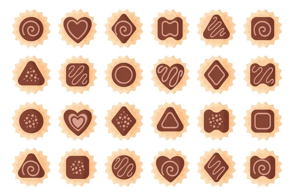 Conjunto Chocolates Várias Formas Com Cobertura Para Dia Dos Namorados — Vetor de Stock