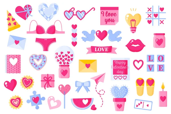 Conjunto Iconos Amor Para Día San Valentín Boda Corazón Beso — Archivo Imágenes Vectoriales
