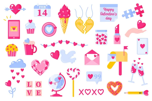 Conjunto Iconos Amor Para Día San Valentín Boda Helado Corazón — Archivo Imágenes Vectoriales