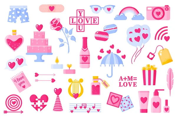 Conjunto Iconos Amor Para Día San Valentín Boda Bragas Crucigrama — Archivo Imágenes Vectoriales