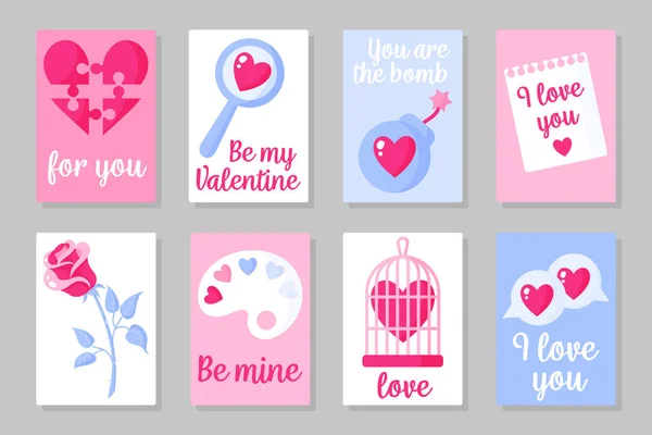 Conjunto Tarjetas Color Rosa Blanco Azul Para Día San Valentín — Archivo Imágenes Vectoriales