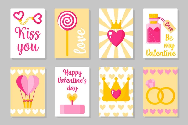 Conjunto Tarjetas Color Rosa Blanco Amarillo Para Día San Valentín — Archivo Imágenes Vectoriales